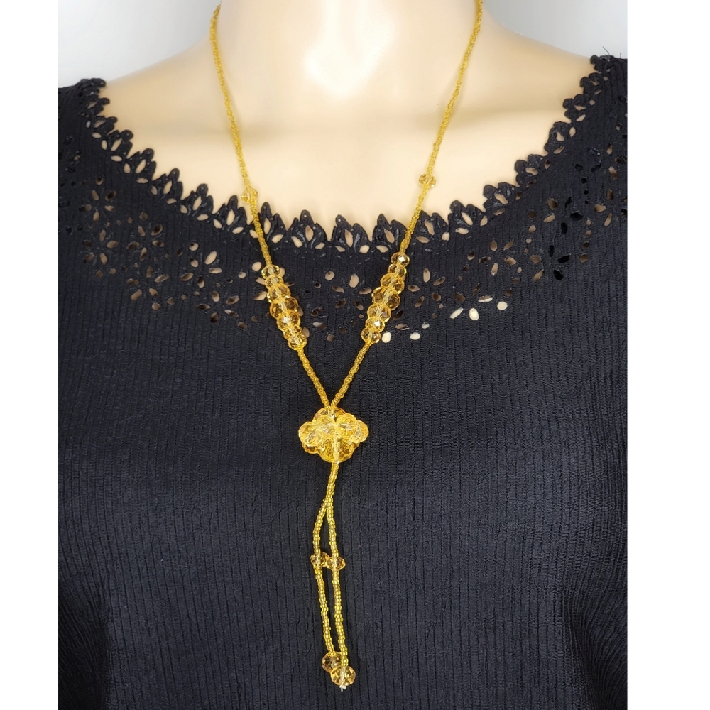 247N430 Amber Assorted  Sizes All Beaded Necklace.